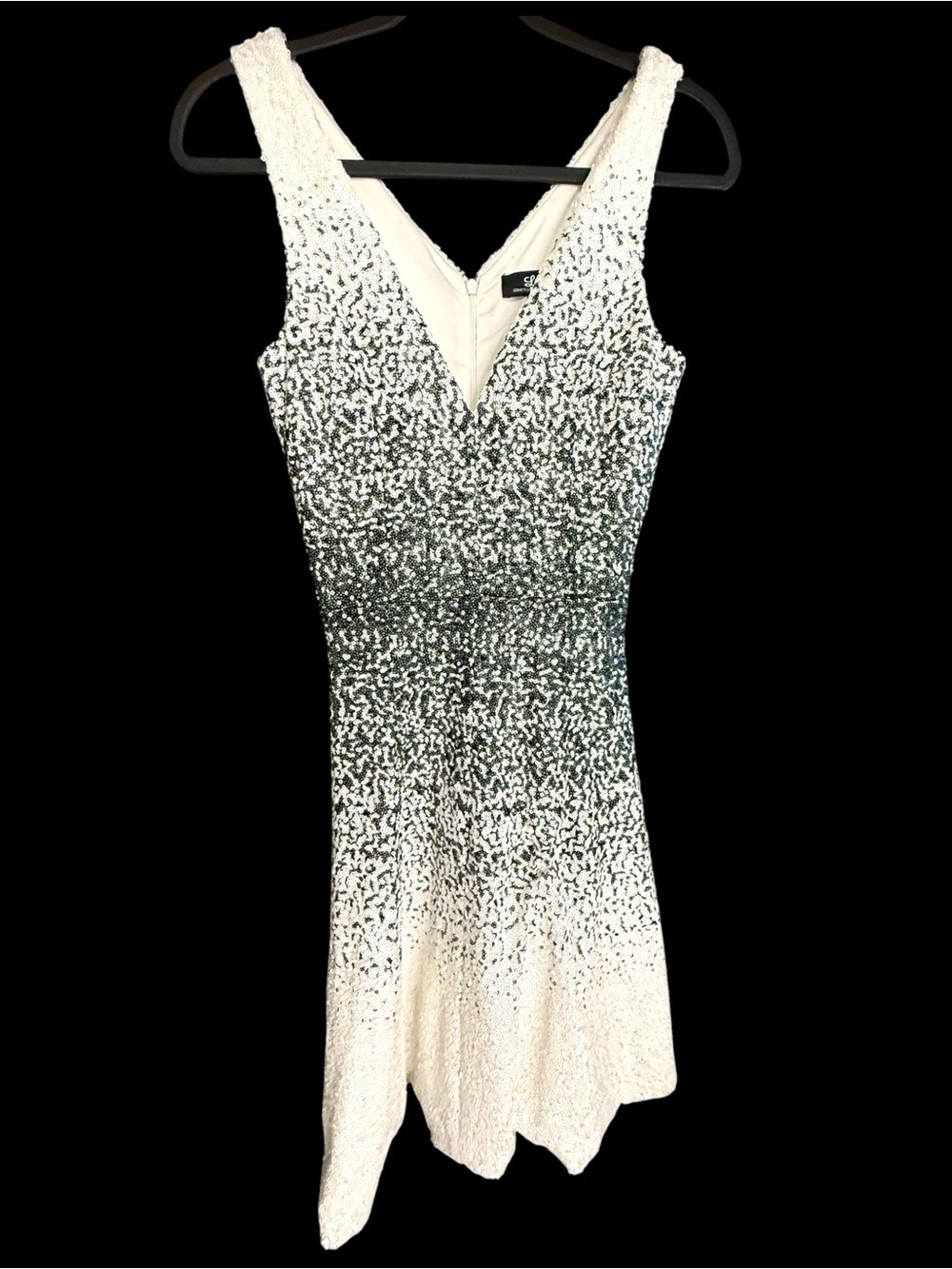 Lulus Black & White Ombre Sequin Skater Dress Fit & Flare Stretchy NWOT